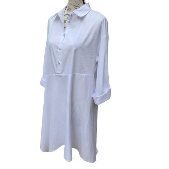 NEW Cupio Asymmetric Point Collar Tunic Mini Dress Size M Bright White Hi Low - Picture 5 of 11